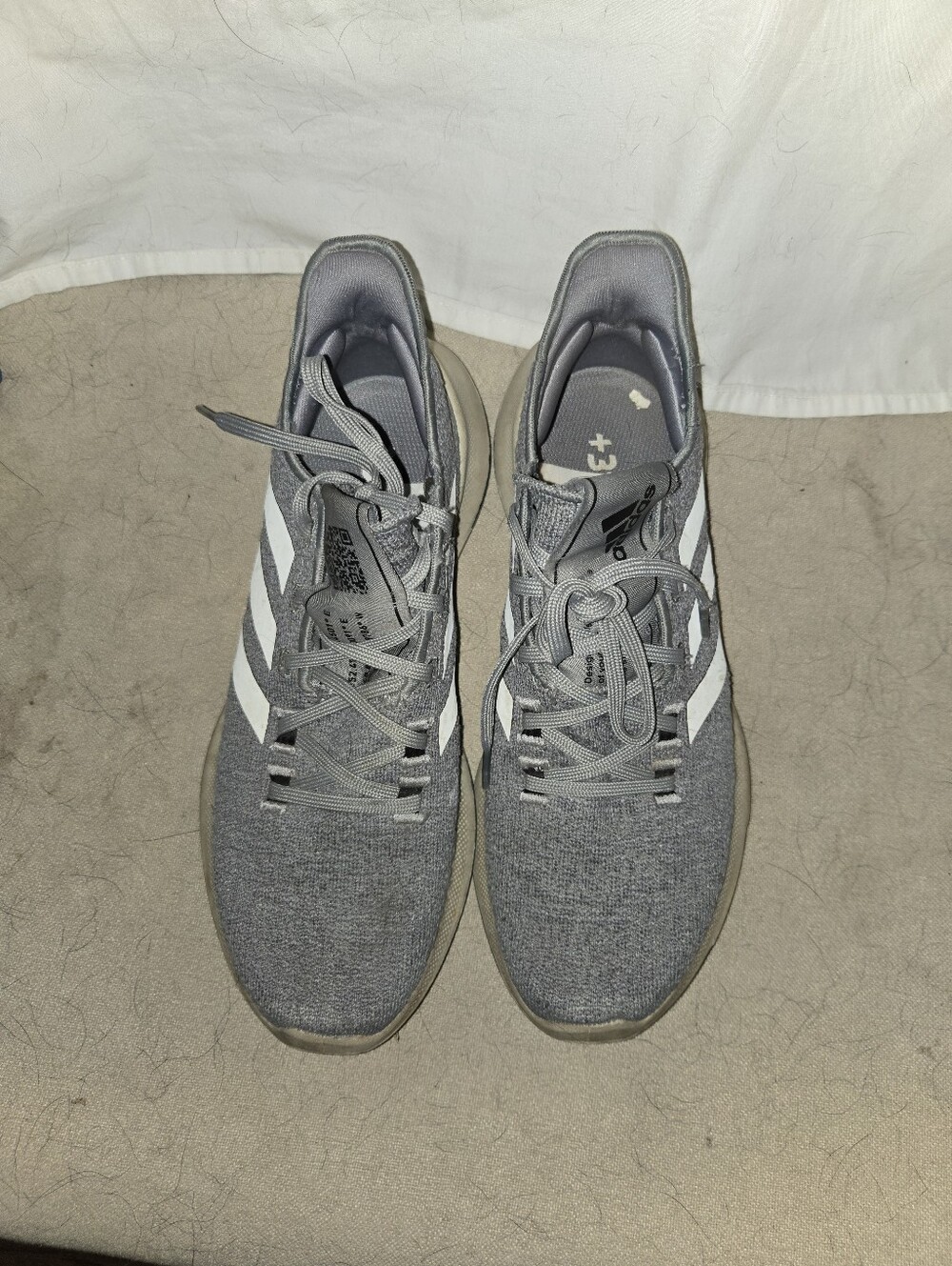 adidas Men's Grey Knit Running Shoes with White Stripes